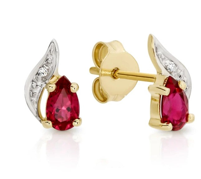 9ct gold ruby & diamond studs
