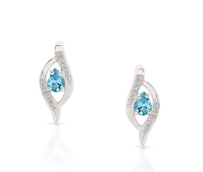 9ct white gold blue topaz & diamond studs