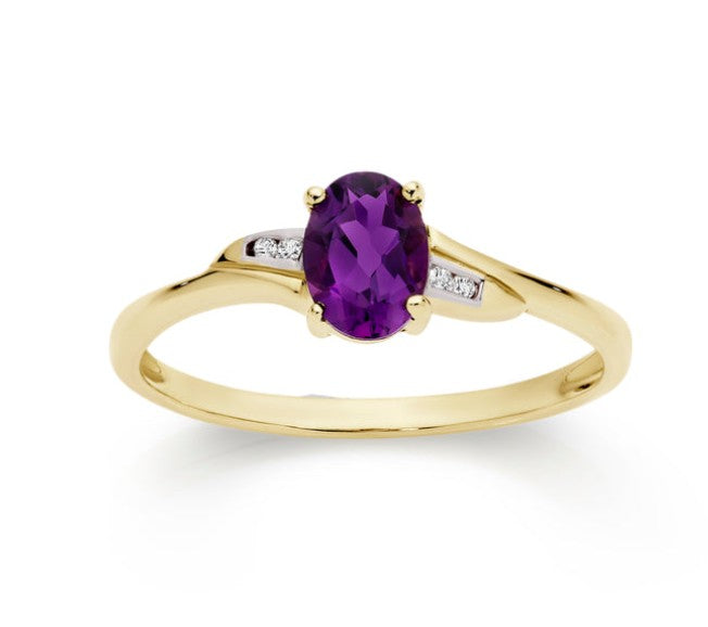 9ct gold amethyst & diamond ring