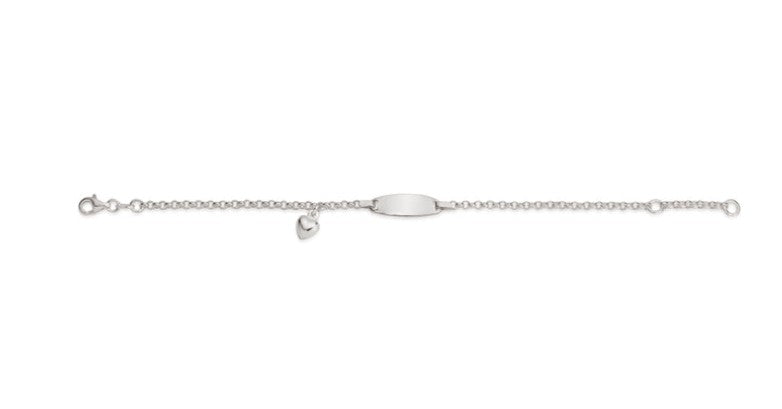 Silver belcher engravable ID bracelet with heart charm