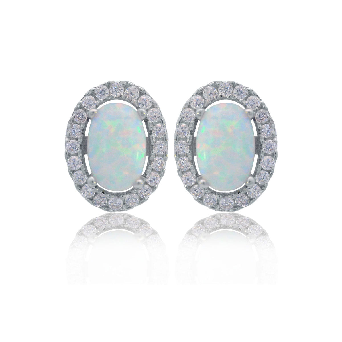 Georgini Opal Glow Blackwattle White Created Opal Earrings Silver