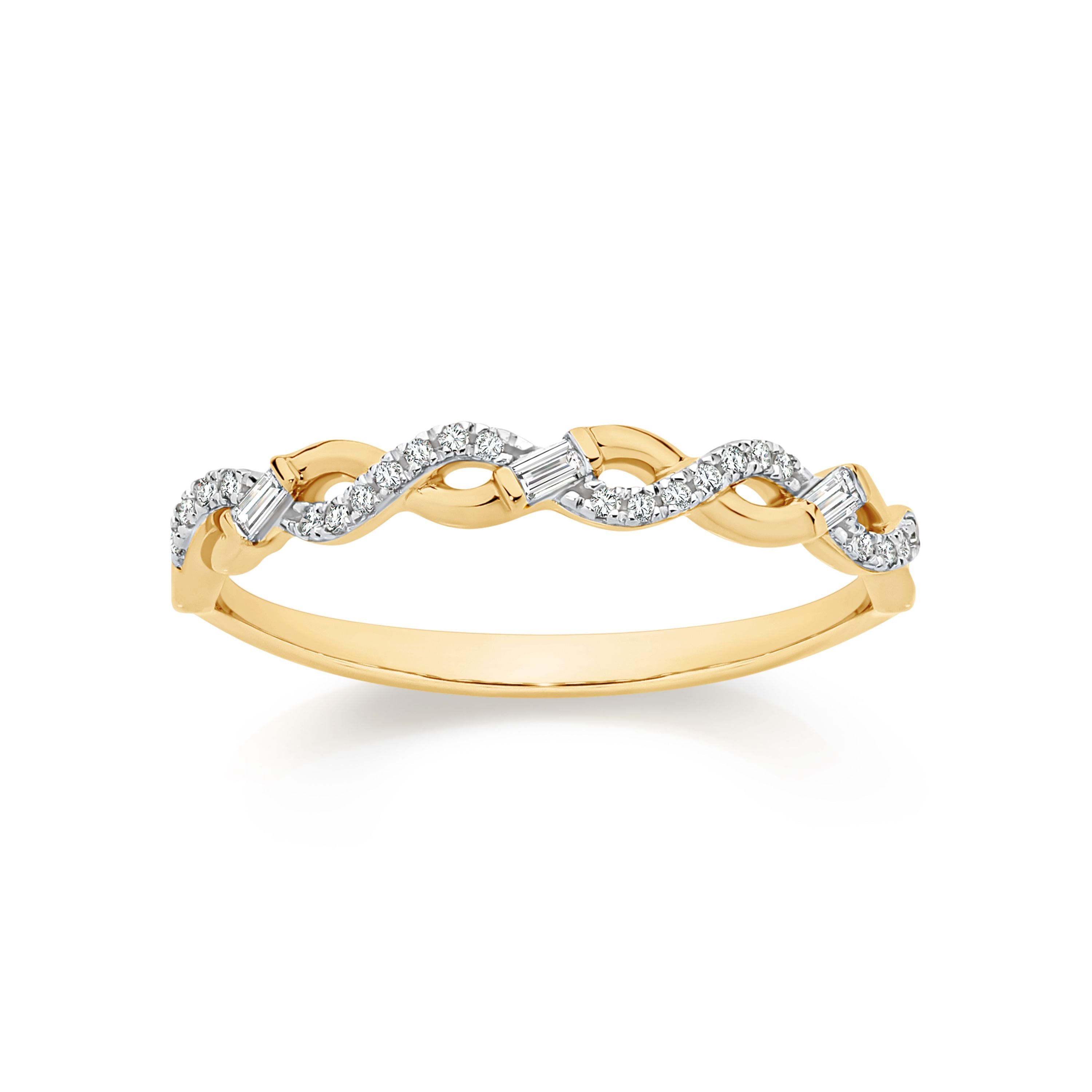 9ct Yellow Gold Diamond Twist Ring 0.10ct