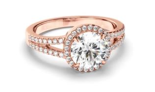 Round Brilliant Cut Diamond Halo Engagement Ring with Pave Sides