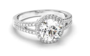 Round Brilliant Cut Diamond Halo Engagement Ring with Pave Sides