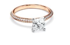 Cushion Cut Diamond Knife Edge Engagement Ring With Diamond Pave Sides