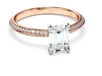 Emerald Cut Diamond Knife Edge Engagement Ring With Diamond Pave Sides