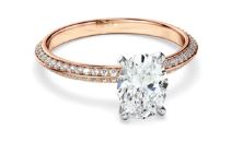 Oval Cut Diamond Knife Edge Engagement Ring With Diamond Pave Sides