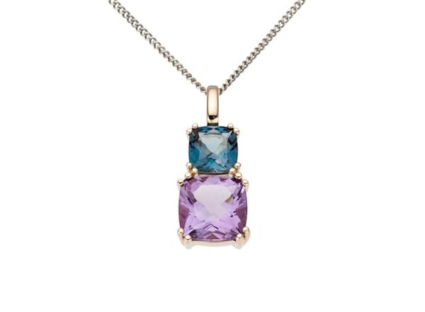 9ct Rose Gold Amethyst & Blue Topaz Pendant