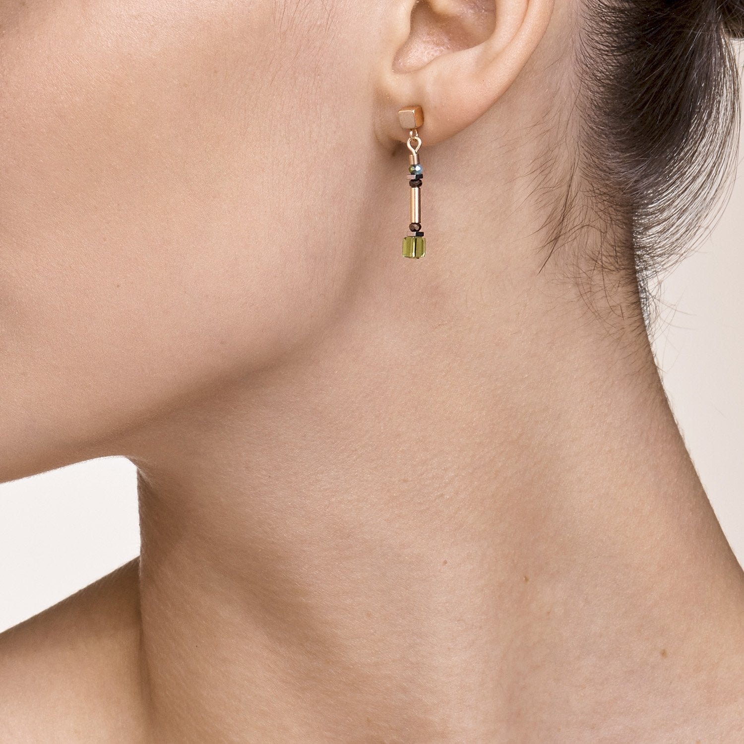 COEUR DE LION Geo Cube Petrol Blue Green, Hematite & Rose Gold Earrings