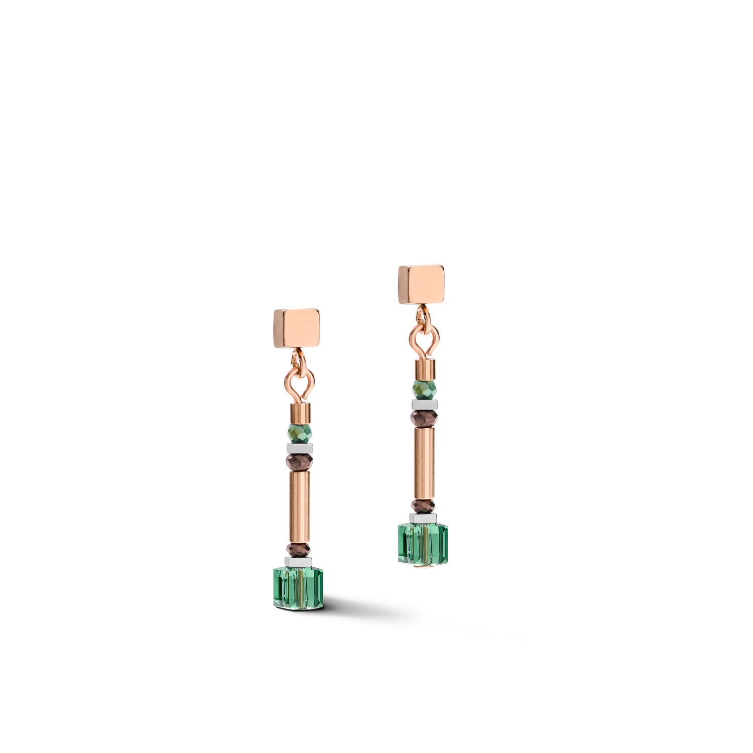 COEUR DE LION Geo Cube Petrol Blue Green, Hematite & Rose Gold Earrings