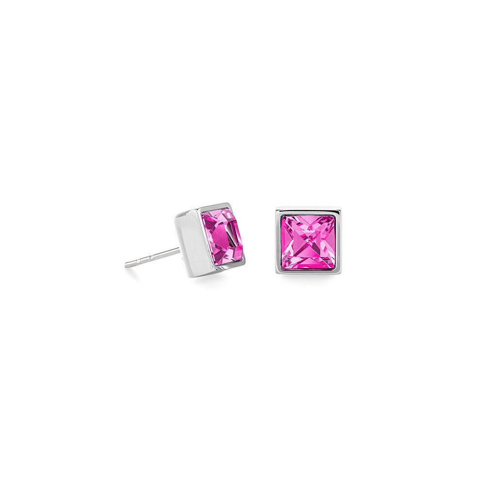 COEUR DE LION Brilliant Square Stud Earrings with Crystals - Magenta