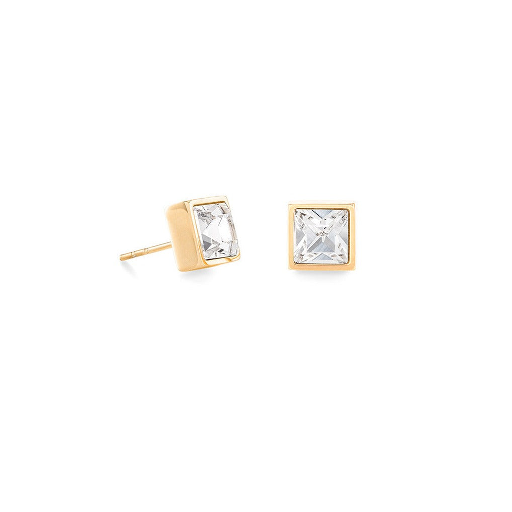 COEUR DE LION Brilliant Square Stud Earrings with Crystals - Crystal Gold