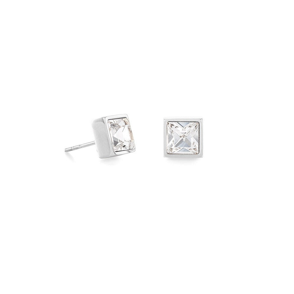 COEUR DE LION Brilliant Square Stud Earrings with Crystals - Crystal Stainless Steel