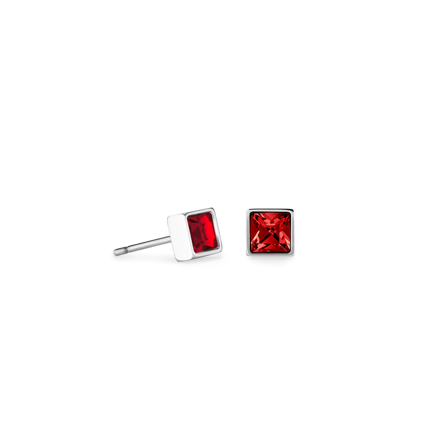 COEUR DE LION Brilliant Square Small Stud Earrings with Crystals - Royal Red