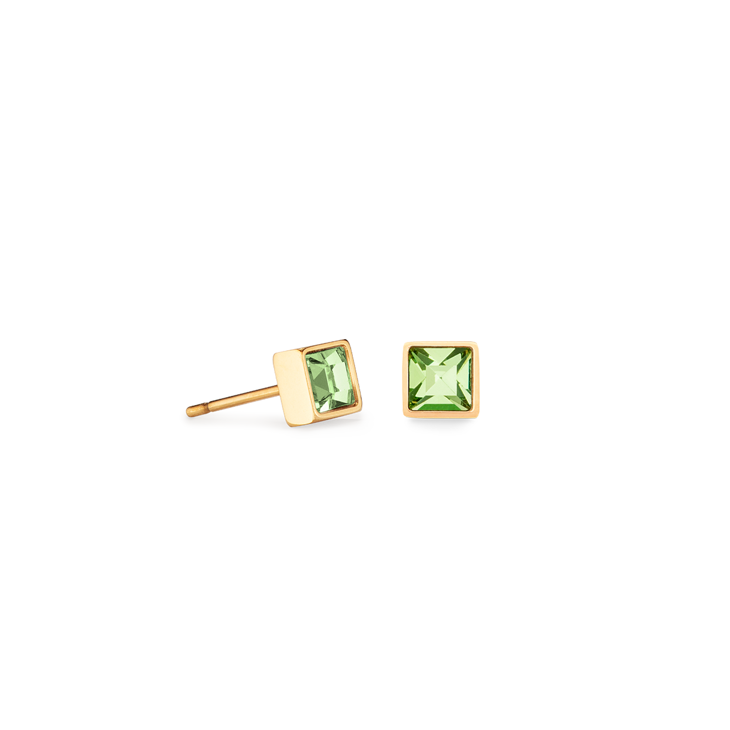 COEUR DE LION Brilliant Square Small Stud Earrings with Crystals - Lime Green