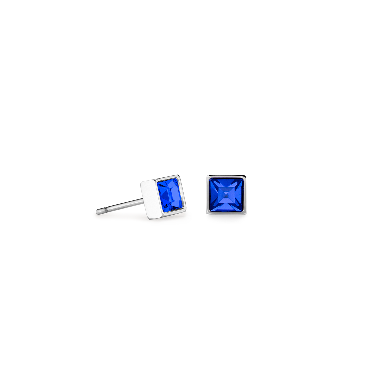 COEUR DE LION Brilliant Square Stud Earrings with Crystals - Dark Blue