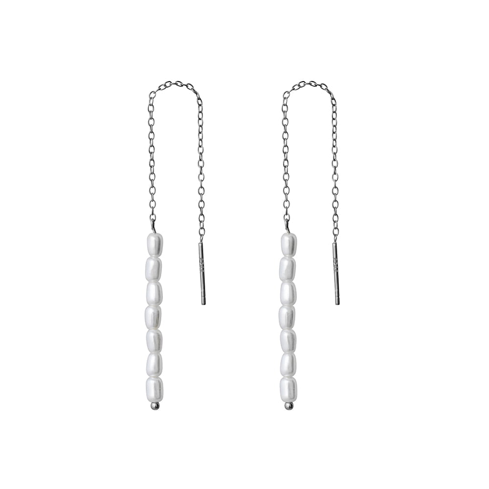Sterling silver thread earrings with freshwater rice pearls