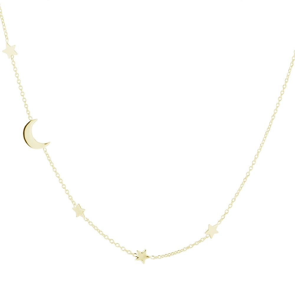 Gold sterling silver star and moon necklace