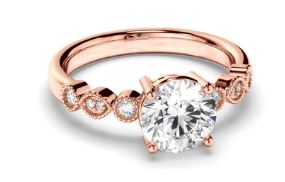 Round Brilliant Cut Diamond Engagement Ring with Diamond Sides