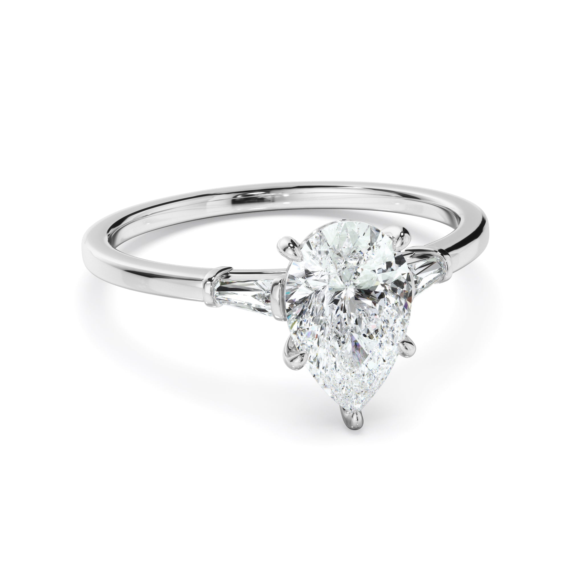 Pear Cut Diamond Engagement Ring With Baguette Sides