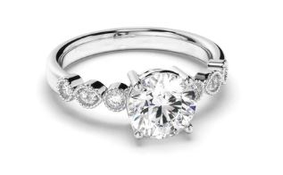 Round Brilliant Cut Diamond Engagement Ring with Diamond Sides