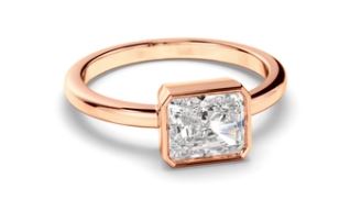 Radiant Cut Diamond Bezel East West Solitaire Engagement Ring