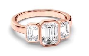 Emerald Cut Diamond Bezel Set Trilogy Engagement Ring