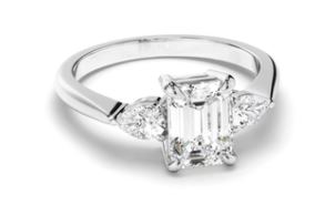 Emerald Cut Diamond Trilogy Engagement Ring with Pear Sides
