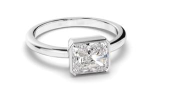 Radiant Cut Diamond Bezel East West Solitaire Engagement Ring