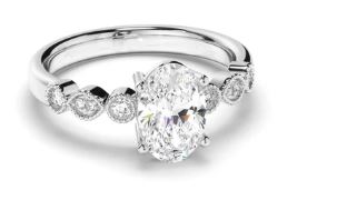 Oval Cut Diamond Engagement Ring with Diamond Sides