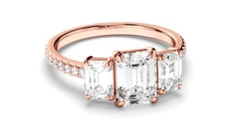 Emerald Cut Diamond Trilogy Engagement Ring with Pave Sides