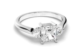 Radiant Cut Diamond Trilogy Engagement Ring with Round Brilliant Sides