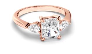 Radiant Cut Diamond Trilogy Engagement Ring with Pear Sides