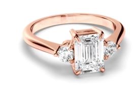 Emerald Cut Diamond Trilogy Engagement Ring with Round Brilliant Sides