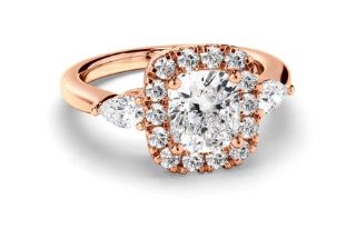 Cushion Cut Diamond Halo Engagement Ring with Pear Sides