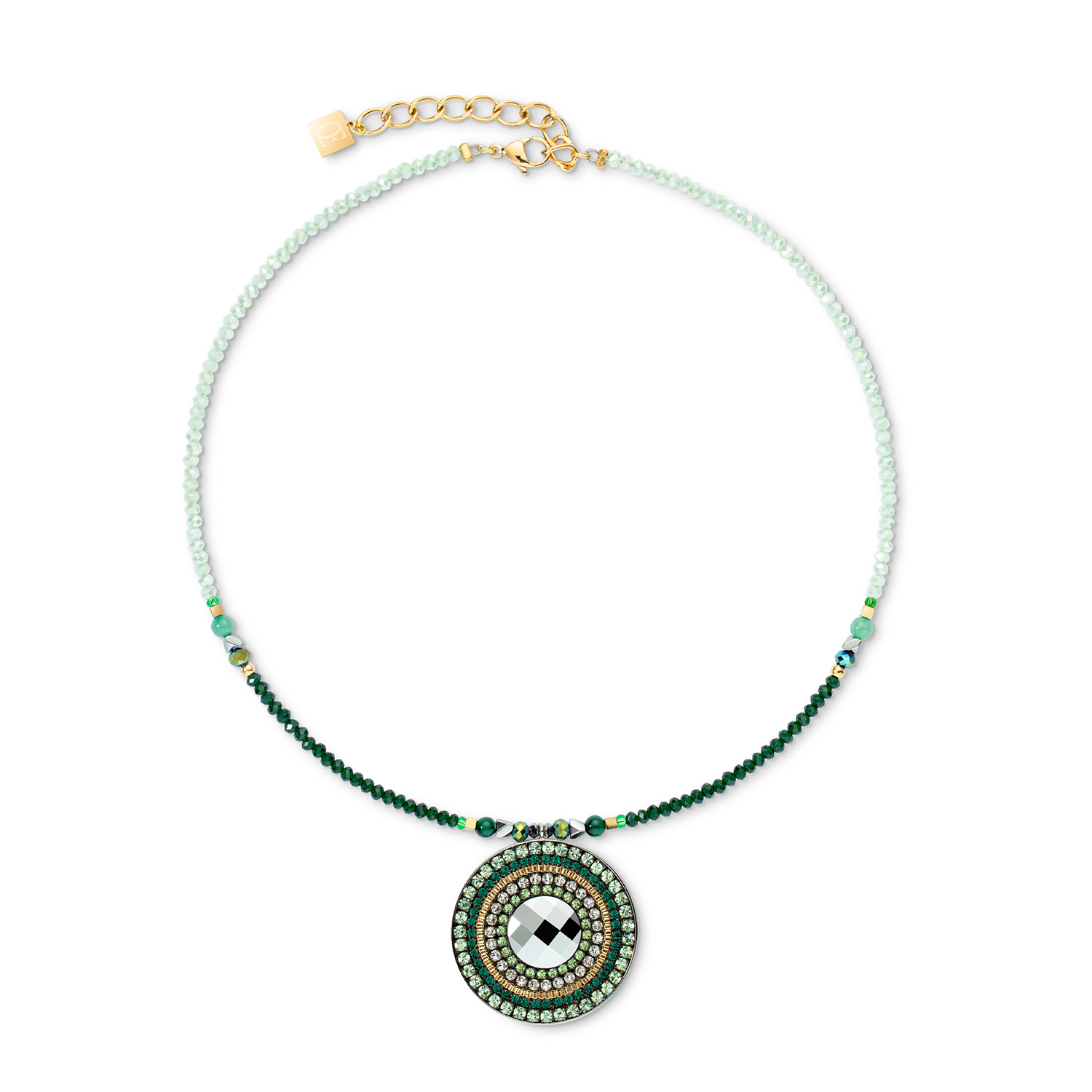COEUR DE LION Lush Green Malachite Necklace with European Crystal Disk