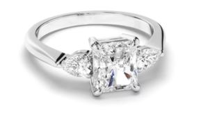 Radiant Cut Diamond Trilogy Engagement Ring with Pear Sides