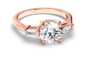 Round Brilliant Cut Diamond Trilogy Engagement Ring with Baguette Sides