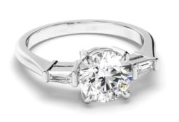 Round Brilliant Cut Diamond Trilogy Engagement Ring with Baguette Sides