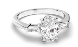 Oval Cut Diamond Trilogy Engagement Ring with Baguette Sides