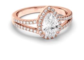 Pear Cut Diamond Halo Engagement Ring with Pave Sides