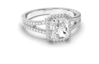 Radiant Cut Diamond Halo Engagement Ring with Pave Sides