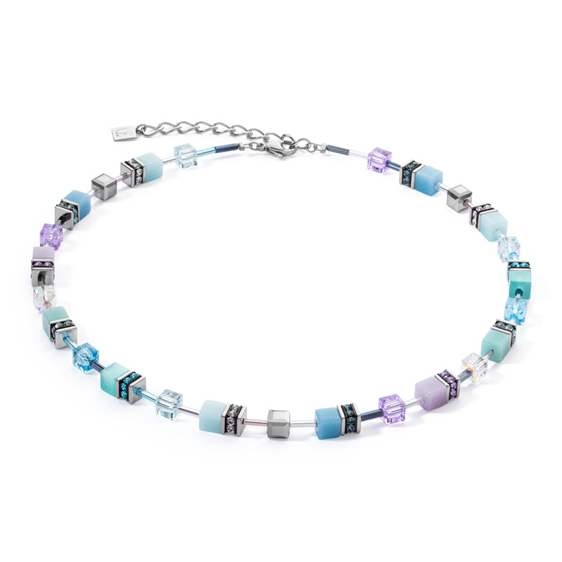 COEUR DE LION Geo Cube Aqua-Lilac Necklace