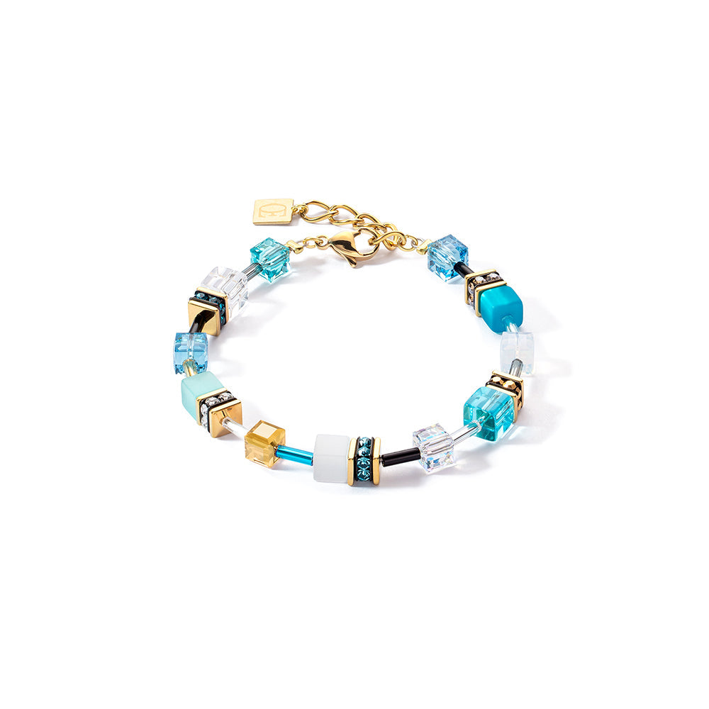 COEUR DE LION Geo Cube Fresh Turquoise, White & Gold Bracelet