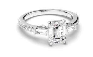 Emerald Cut Diamond Engagement Ring with Baguette & Pave Sides