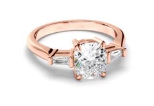 Cushion Cut Diamond Trilogy Engagement Ring with Baguette Sides