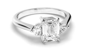 Emerald Cut Diamond Trilogy Engagement Ring with Round Brilliant Sides