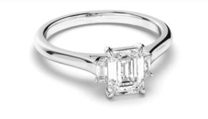 Emerald Cut Diamond Trilogy Engagement Ring with Baguette Sides