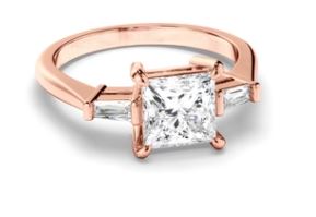 Princess Cut Diamond Trilogy Engagement Ring with Baguette Sides