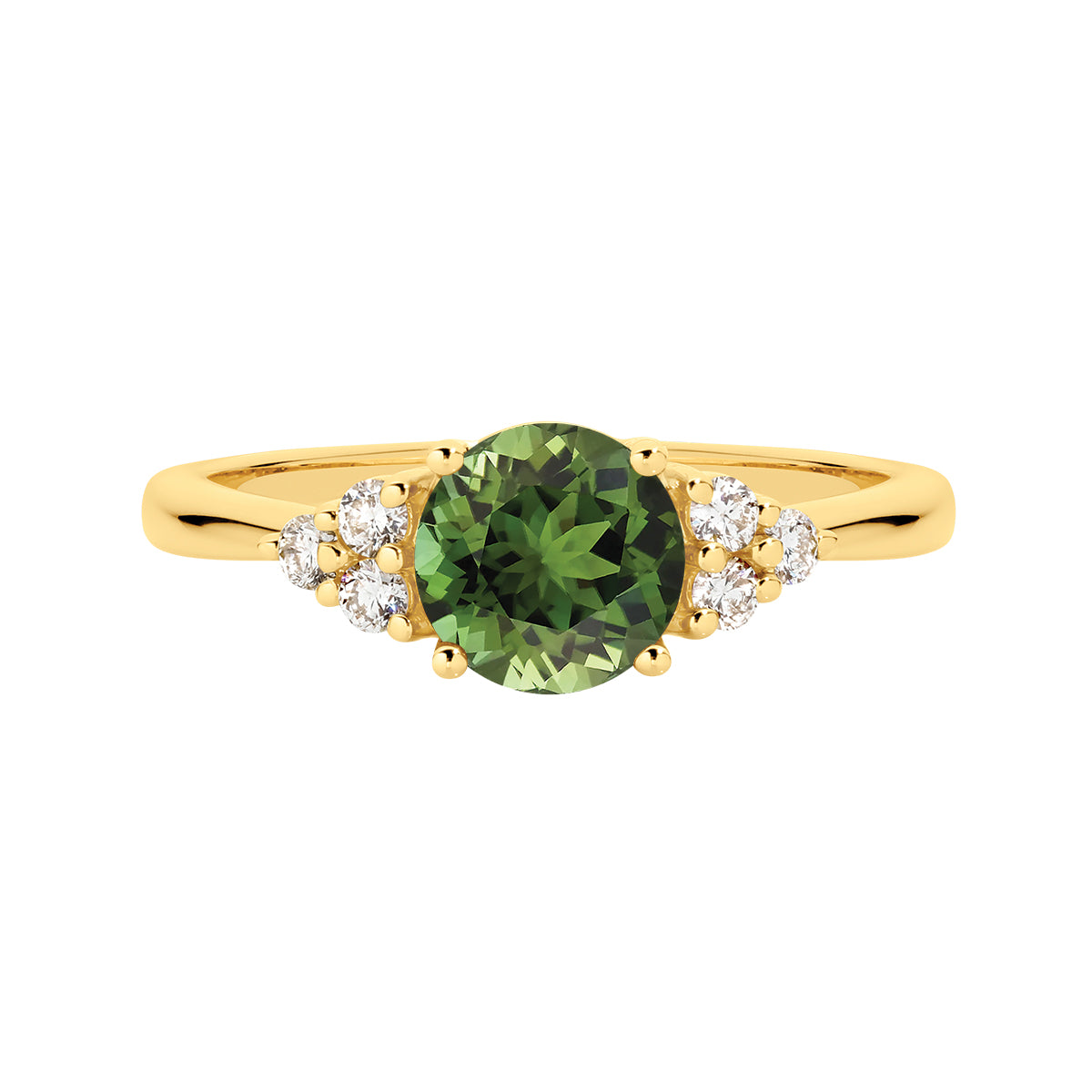 Natural 1.00ct green tourmaline & 0.15ct diamond ring in 9ct yellow gold